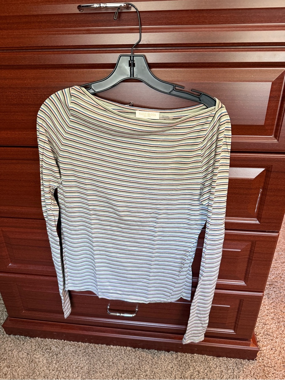 Ramy Brook Multi-Stripe Long-Sleeve Boatneck Top